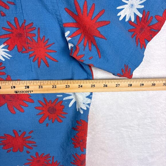 Quiksilver Waterman Camp Shirt Mens XXL Blue Red Floral Preppy Hawaiian Aloha - Picture 4 of 10